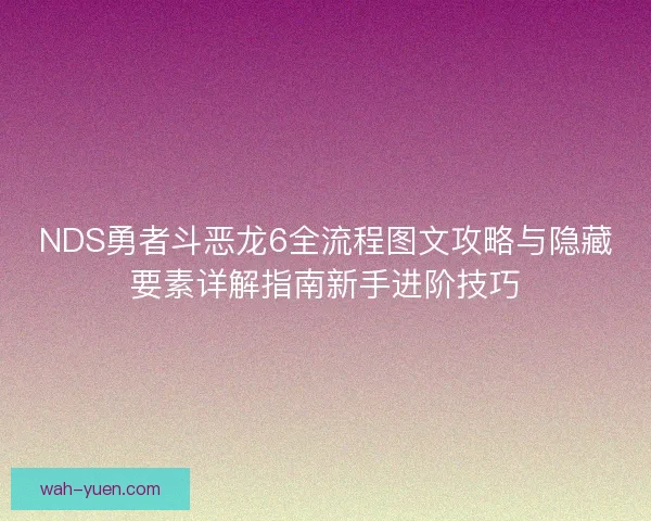 NDS勇者斗恶龙6全流程图文攻略与隐藏要素详解指南新手进阶技巧