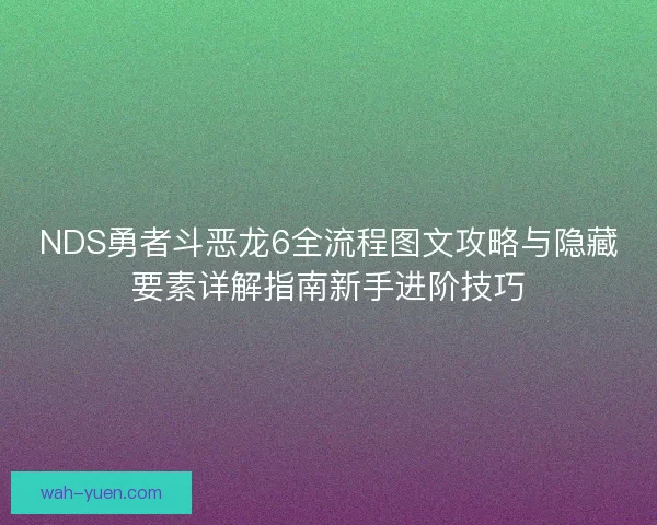 NDS勇者斗恶龙6全流程图文攻略与隐藏要素详解指南新手进阶技巧